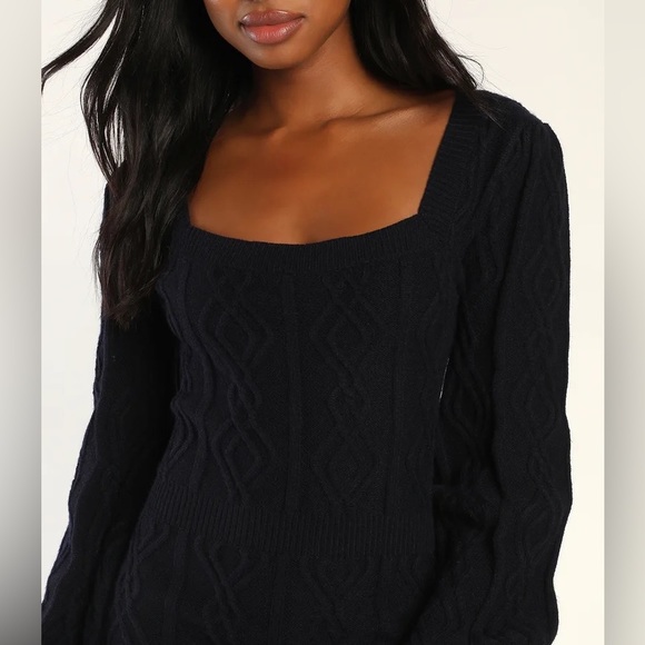 Lulu’s Favorite Days Midnight Blue Cable Knit Mini Sweater Dress - Picture 5 of 8
